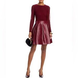 ALICE + OLIVIA Chara Oxblood Croc Vegan Leather Mini Dress 12